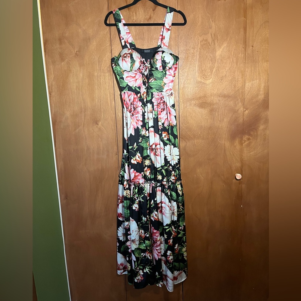 AKIRA Floral Dress with Pink and Green Accents
